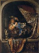 Gerard Dou Trumpet-Player in front of a Banquet painting